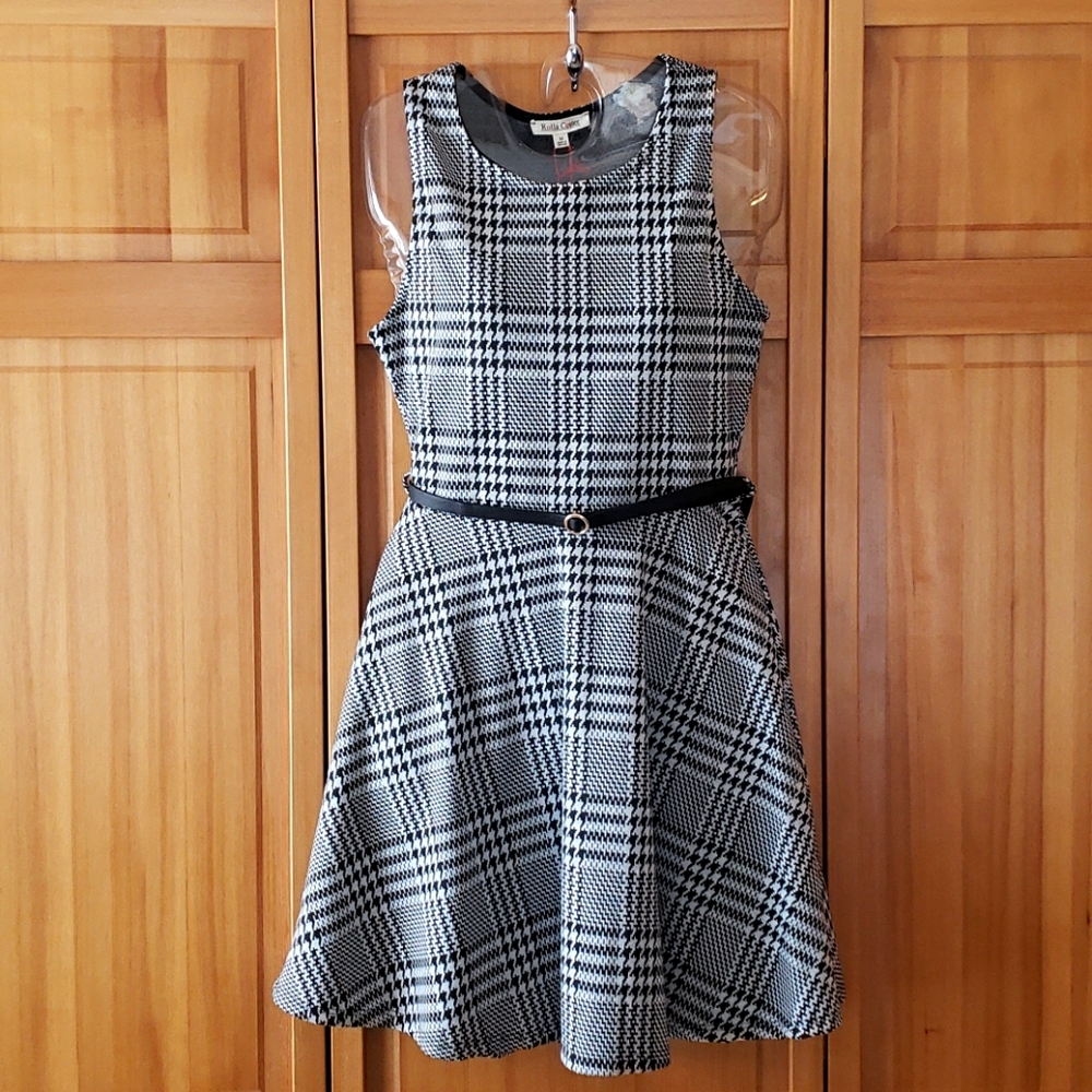 NWT Rolla Coster houndstooth sleeveless dress black and white